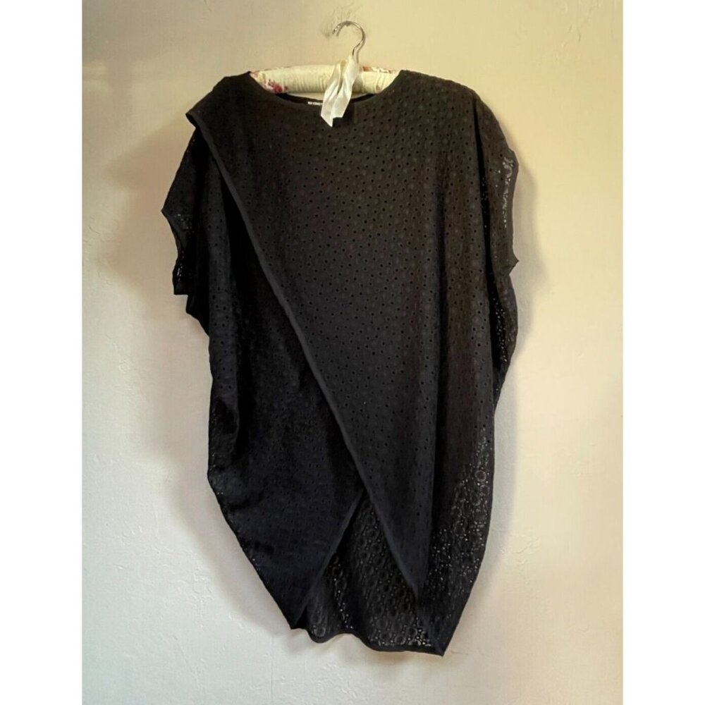 NU Construction Womens XS Black Sheer Wrap Top with Dolman Sleeves Eyelet Cotton